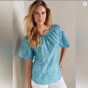 Soft Surroundings Casafina Pullover Top in Aquarium Blue, Size Medium, NWT